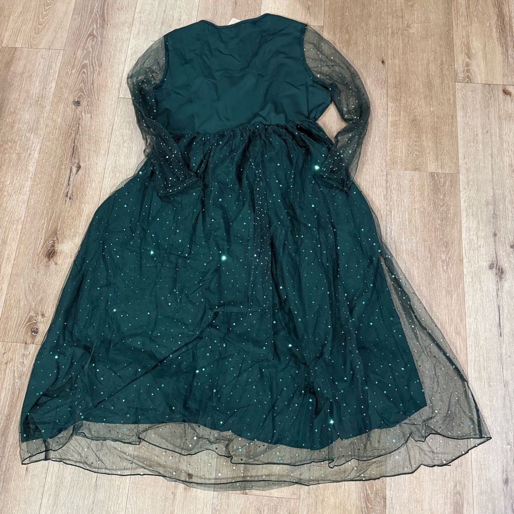 BloomChic Teal Green Sparkle Mesh Party Dress for Girls - Picture 6 of 6